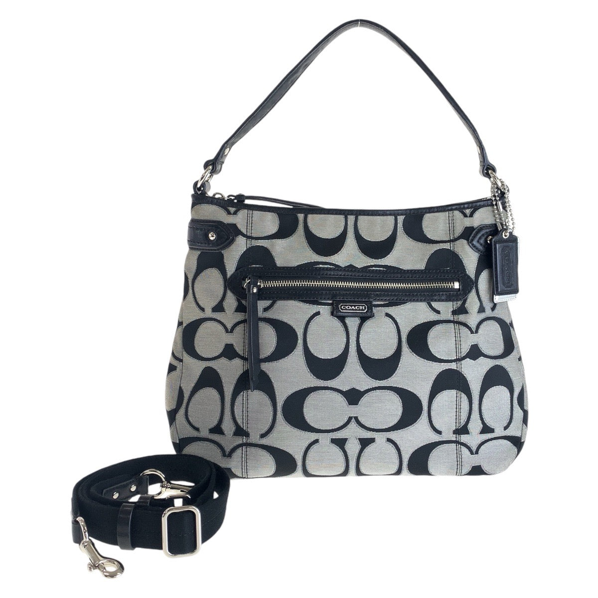 13785
COACH コーチ シグネチャー ブラック 黒 グレー シルバー金具 キャンバス / レザー 斜め掛け ショルダーバッグ ハンドバッグ 2way  レディース