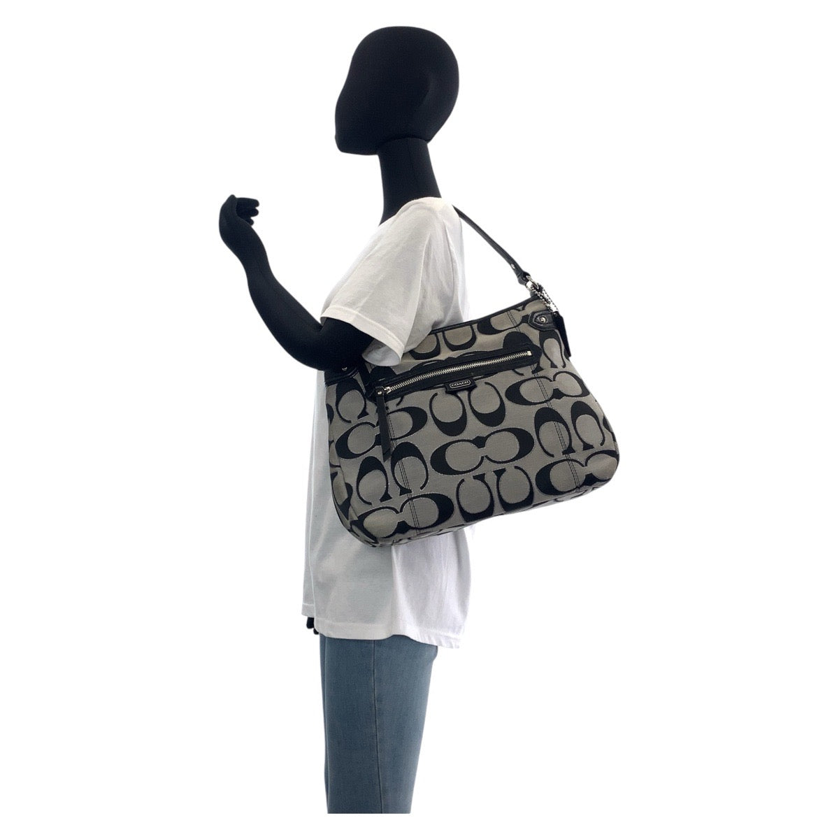 13785
COACH コーチ シグネチャー ブラック 黒 グレー シルバー金具 キャンバス / レザー 斜め掛け ショルダーバッグ ハンドバッグ 2way  レディース