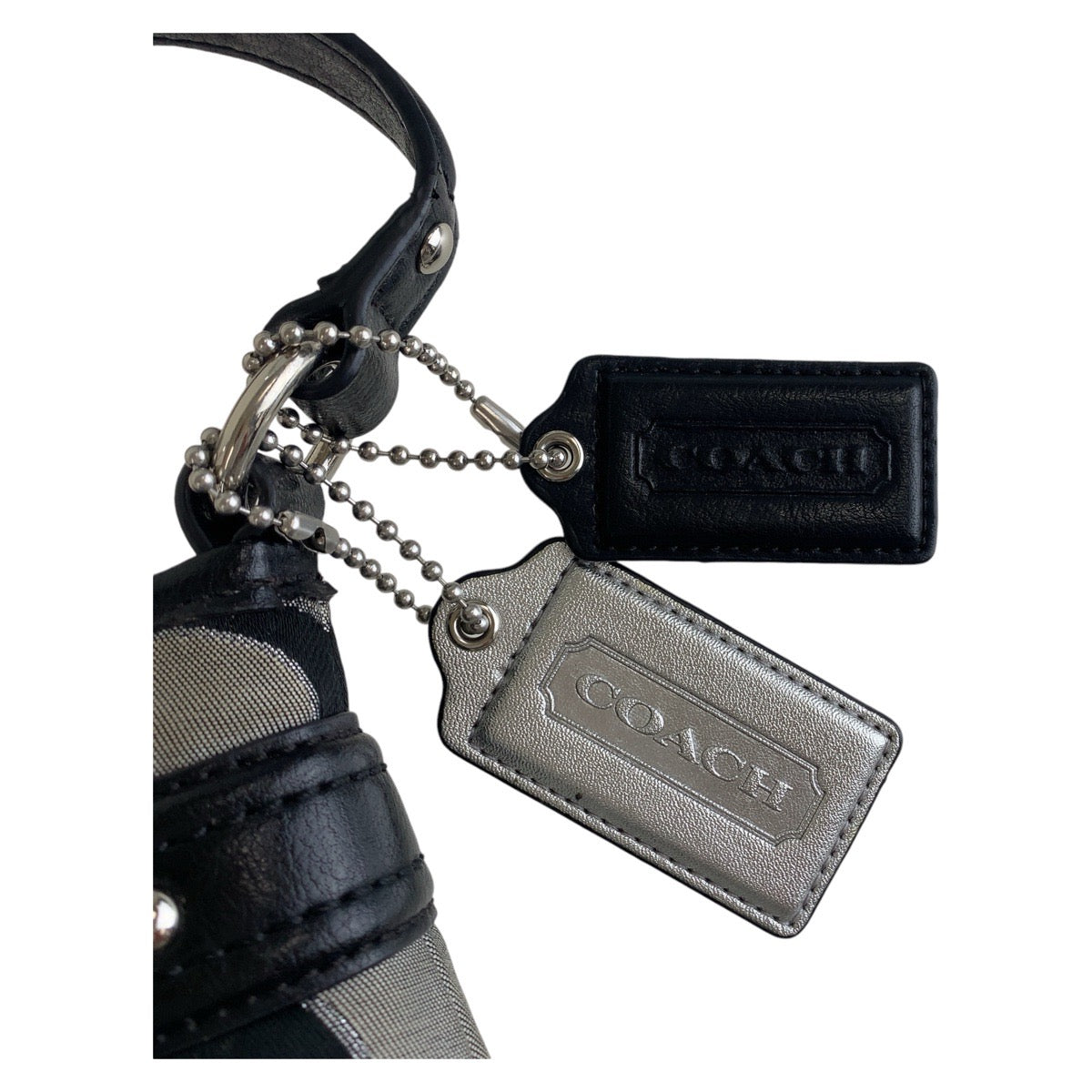 13785
COACH コーチ シグネチャー ブラック 黒 グレー シルバー金具 キャンバス / レザー 斜め掛け ショルダーバッグ ハンドバッグ 2way  レディース