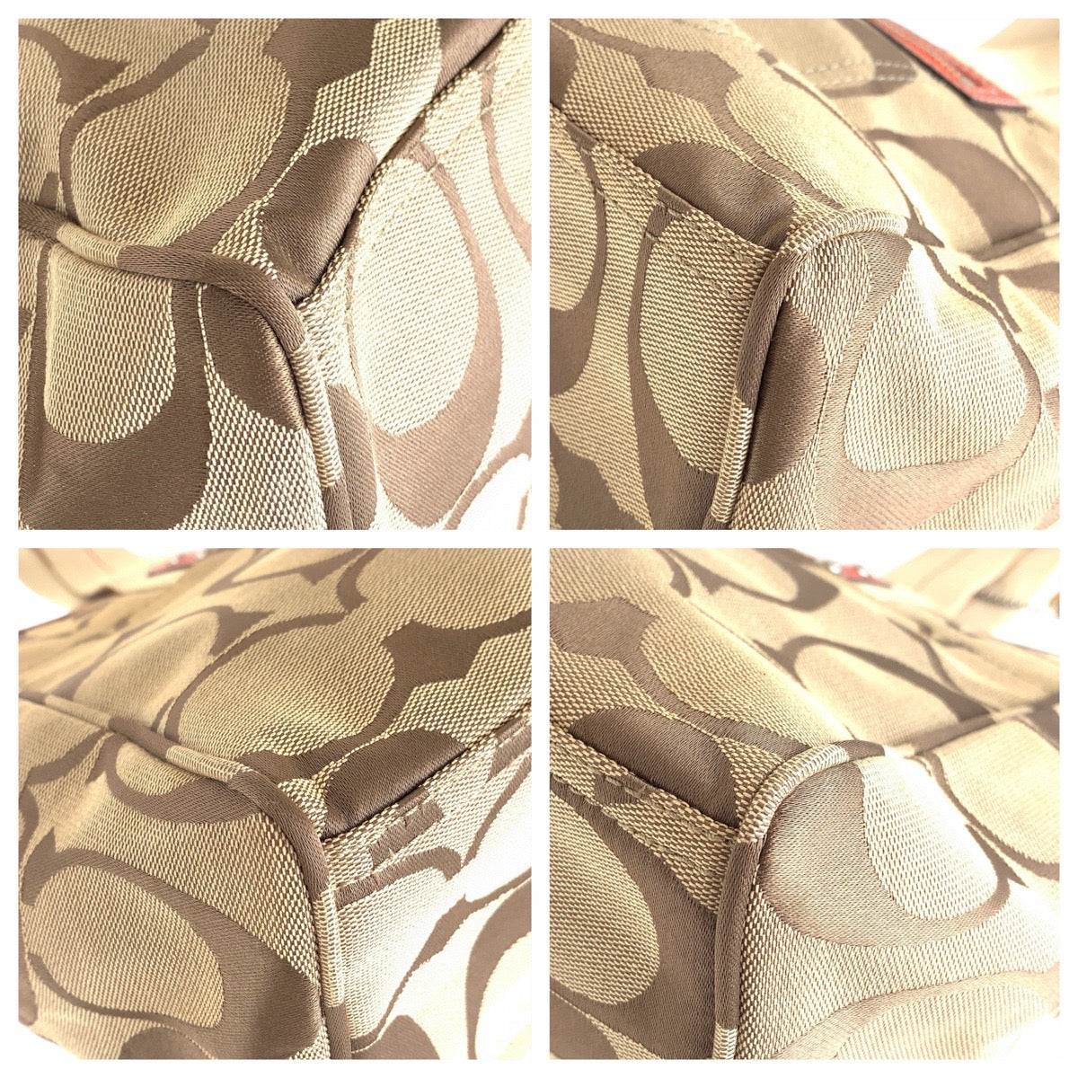 13786
COACH コーチ シグネチャー ベージュ オレンジ シルバー金具 キャンバス トートバッグ ショルダーバッグ  レディース
