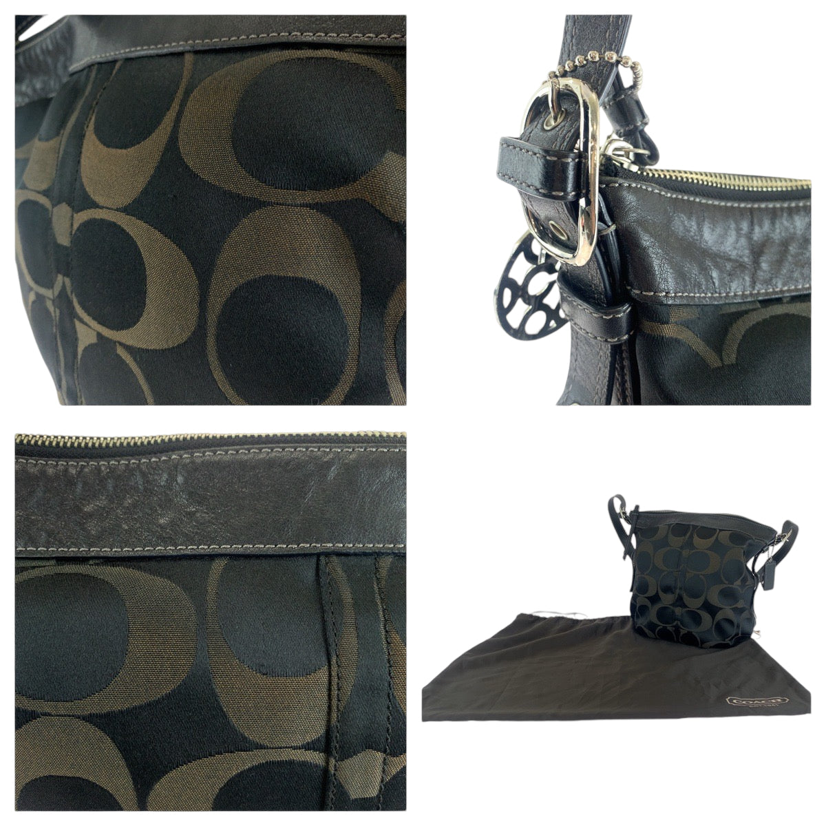 COACH コーチ シグネチャー ブラック 黒 シルバー金具 キャンバス F13884 ショルダーバッグ 肩掛け  レディース