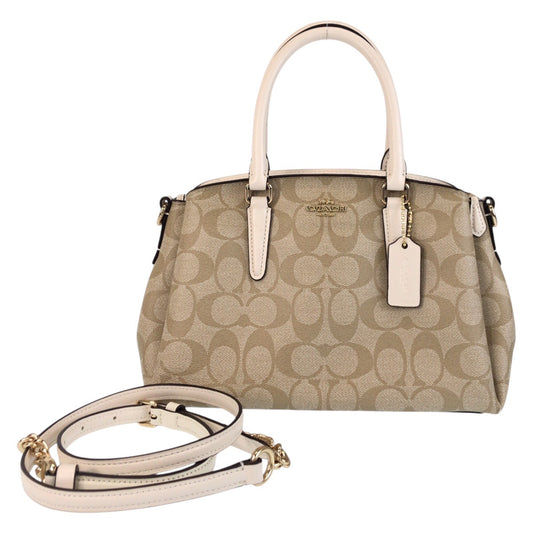 13788
COACH コーチ シグネチャー ベージュ ホワイト ゴールド金具 PVC / レザー トートバッグ ショルダーバッグ 2way  レディース