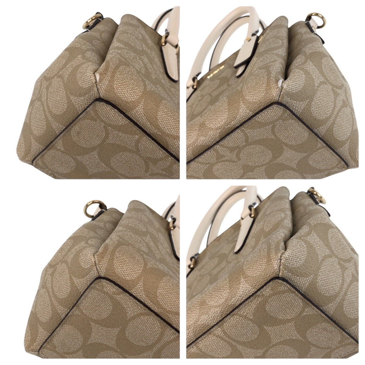 13788
COACH コーチ シグネチャー ベージュ ホワイト ゴールド金具 PVC / レザー トートバッグ ショルダーバッグ 2way  レディース