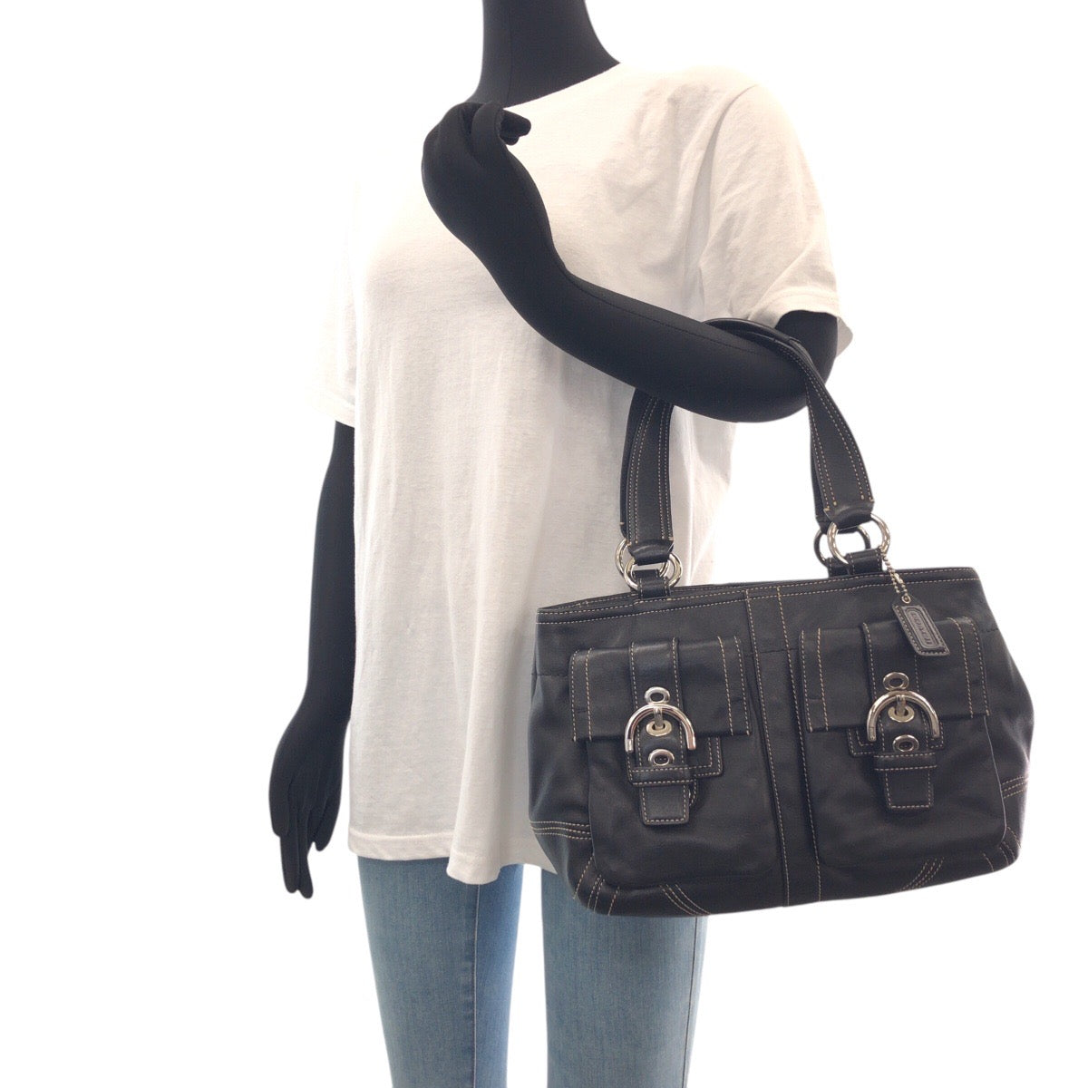 14215
COACH コーチ リベットスタイル ブラック 黒 シルバー金具 レザー トートバック ハンドバッグ  レディース