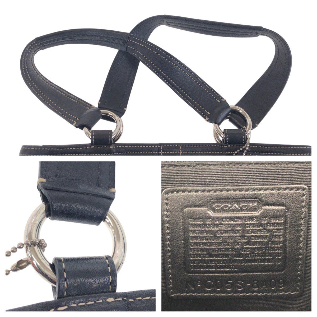 14215
COACH コーチ リベットスタイル ブラック 黒 シルバー金具 レザー トートバック ハンドバッグ  レディース