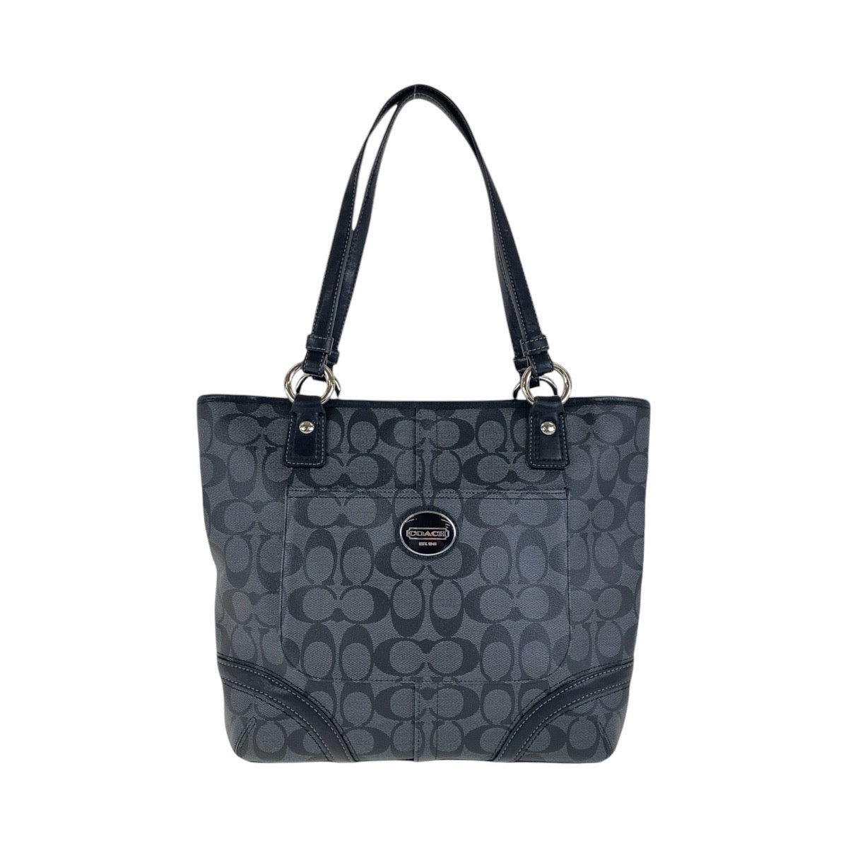 14216
COACH コーチ シグネチャー ブラック 黒 シルバー金具 PVC / レザー トートバッグ ショルダーバッグ  レディース