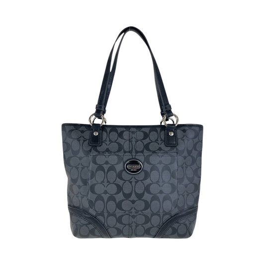 14216
COACH コーチ シグネチャー ブラック 黒 シルバー金具 PVC / レザー トートバッグ ショルダーバッグ  レディース