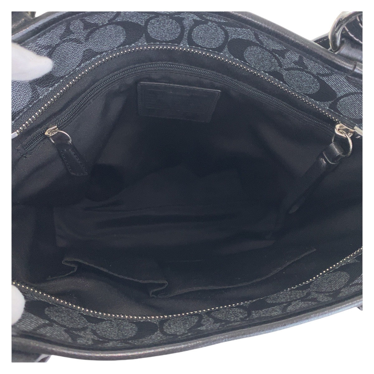 14216
COACH コーチ シグネチャー ブラック 黒 シルバー金具 PVC / レザー トートバッグ ショルダーバッグ  レディース