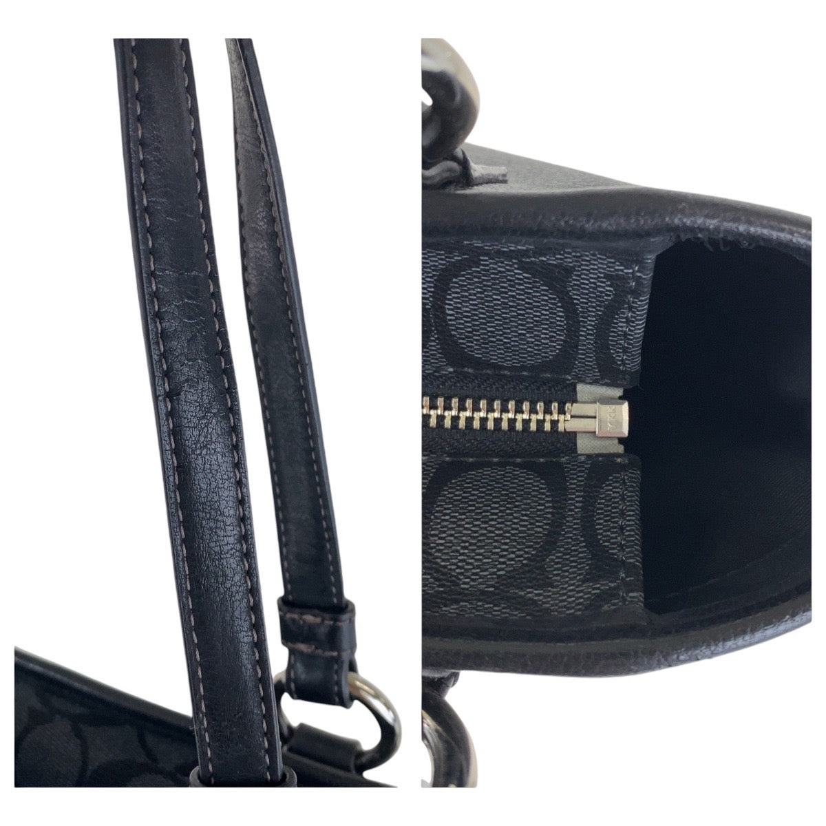 14216
COACH コーチ シグネチャー ブラック 黒 シルバー金具 PVC / レザー トートバッグ ショルダーバッグ  レディース