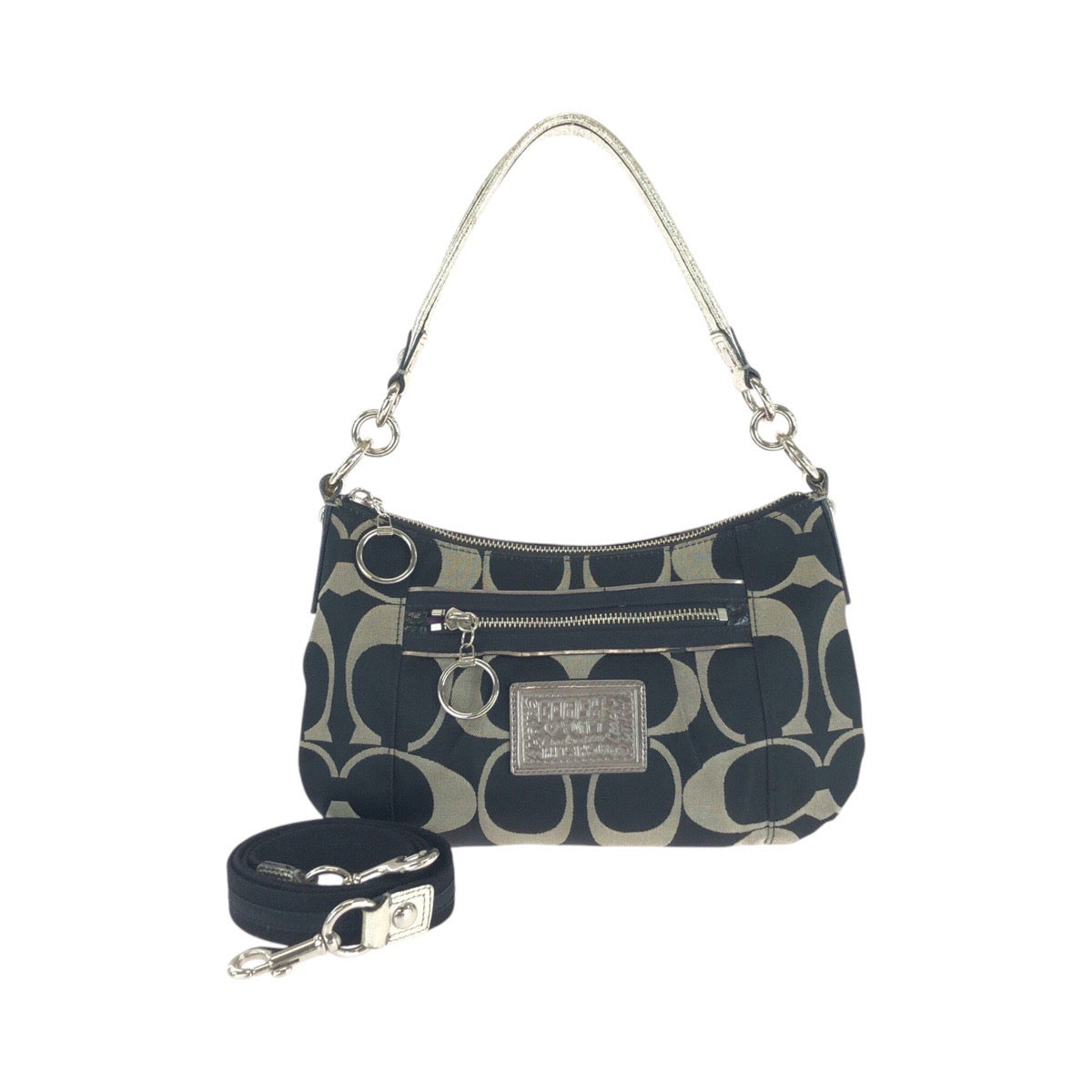 COACH コーチ シグネチャー ブラック 黒 シルバー金具 キャンバス ショルダーバッグ ハンドバッグ 2WAY  レディース