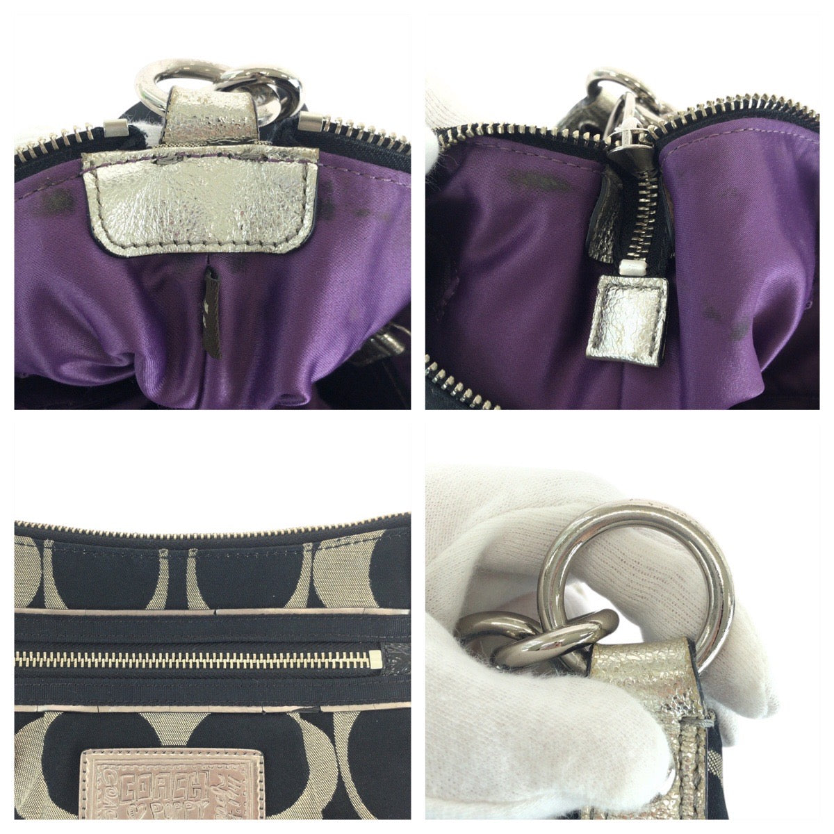 COACH コーチ シグネチャー ブラック 黒 シルバー金具 キャンバス ショルダーバッグ ハンドバッグ 2WAY  レディース