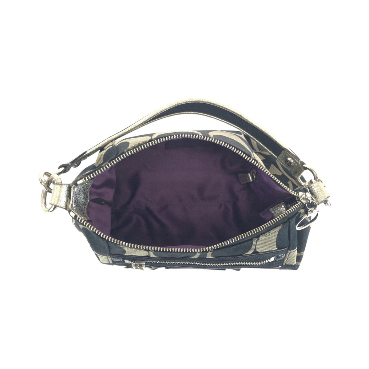 COACH コーチ シグネチャー ブラック 黒 シルバー金具 キャンバス ショルダーバッグ ハンドバッグ 2WAY  レディース