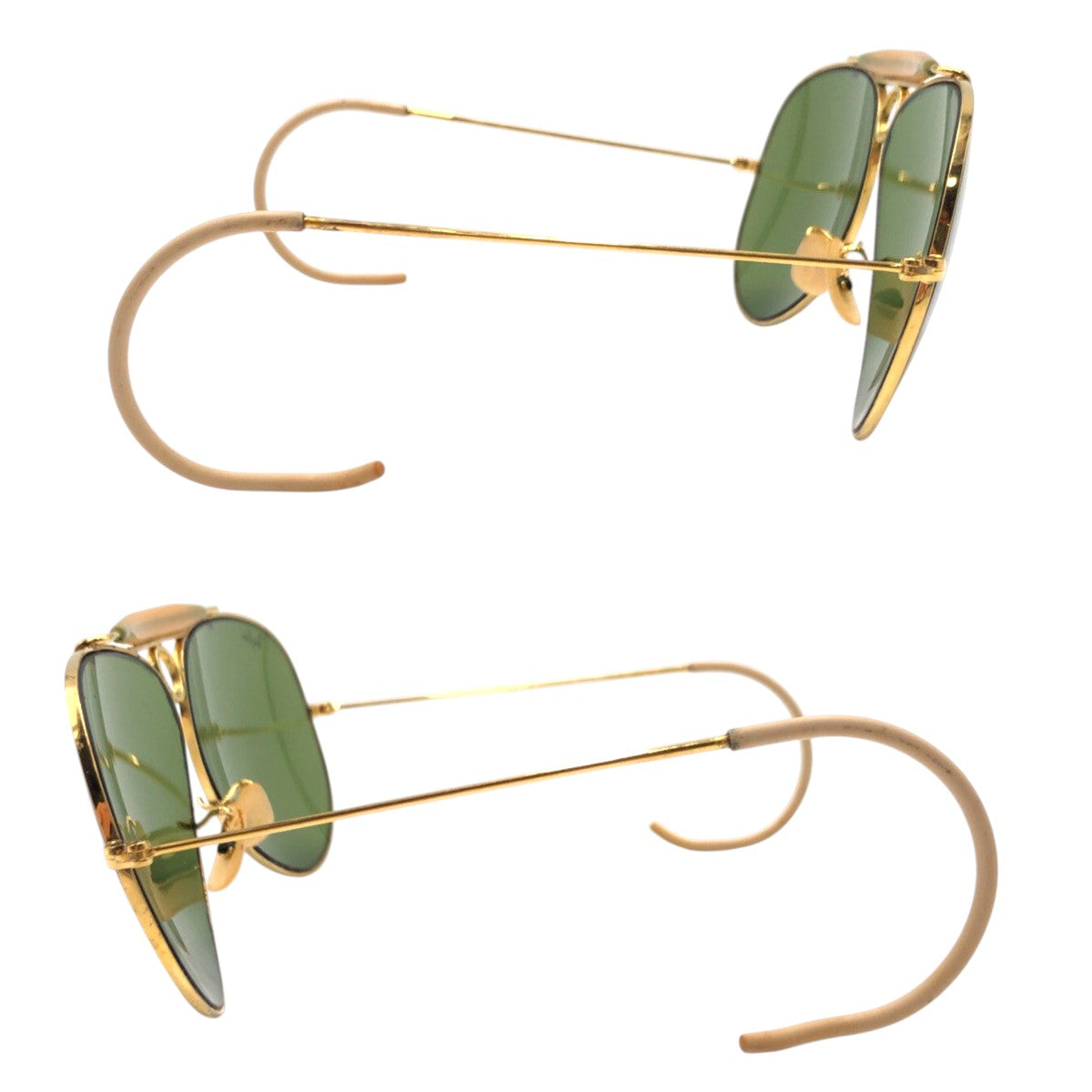 13791
 Ray-Ban Vintage B&amp;L RAY-BAN USA Aviator Gold Green Metal Sunglasses Teardrop Men's