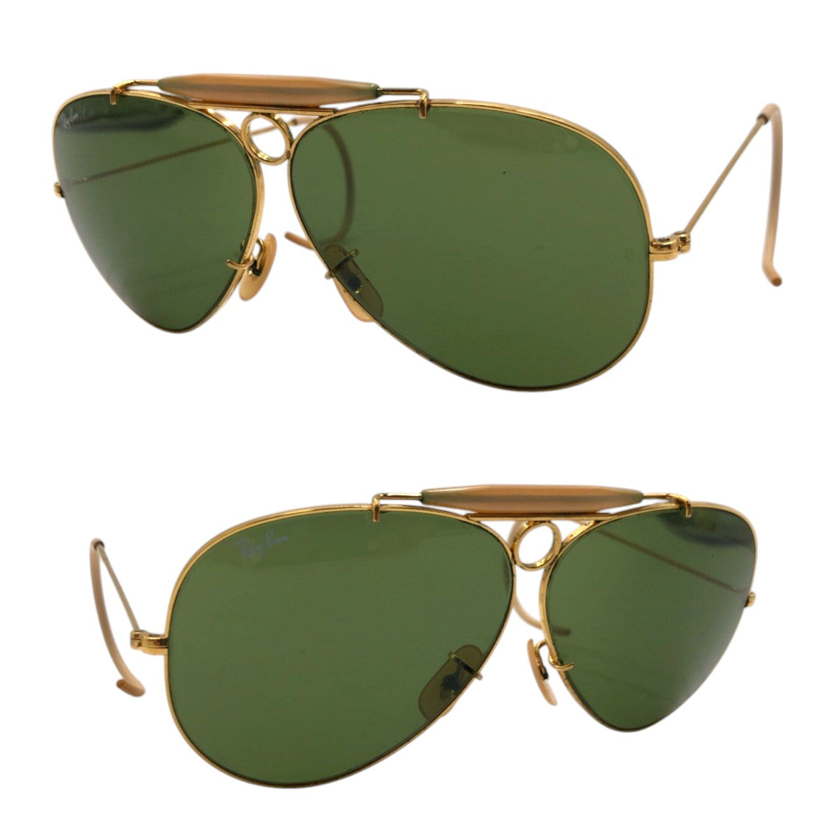 13791
 Ray-Ban Vintage B&amp;L RAY-BAN USA Aviator Gold Green Metal Sunglasses Teardrop Men's