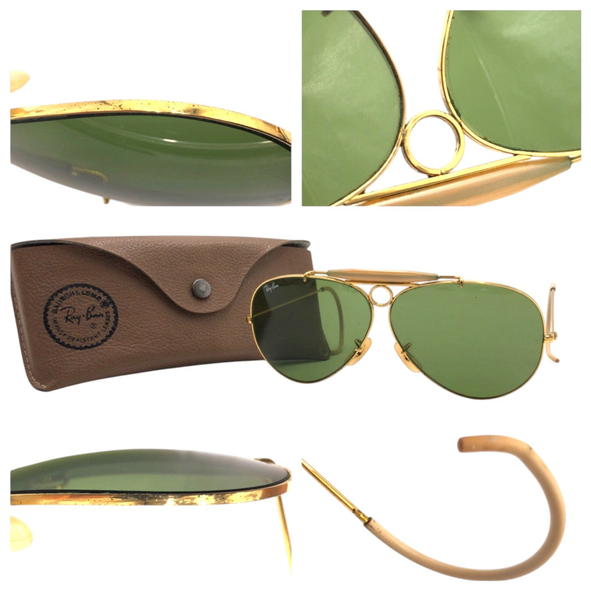 13791
 Ray-Ban Vintage B&amp;L RAY-BAN USA Aviator Gold Green Metal Sunglasses Teardrop Men's