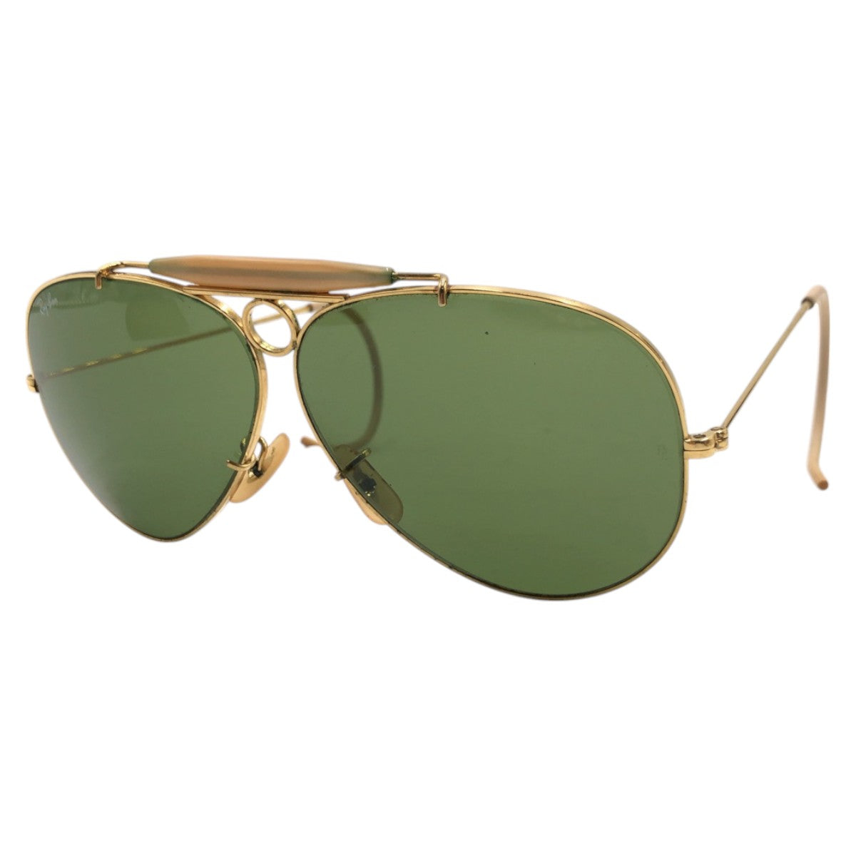 13791
 Ray-Ban Vintage B&amp;L RAY-BAN USA Aviator Gold Green Metal Sunglasses Teardrop Men's