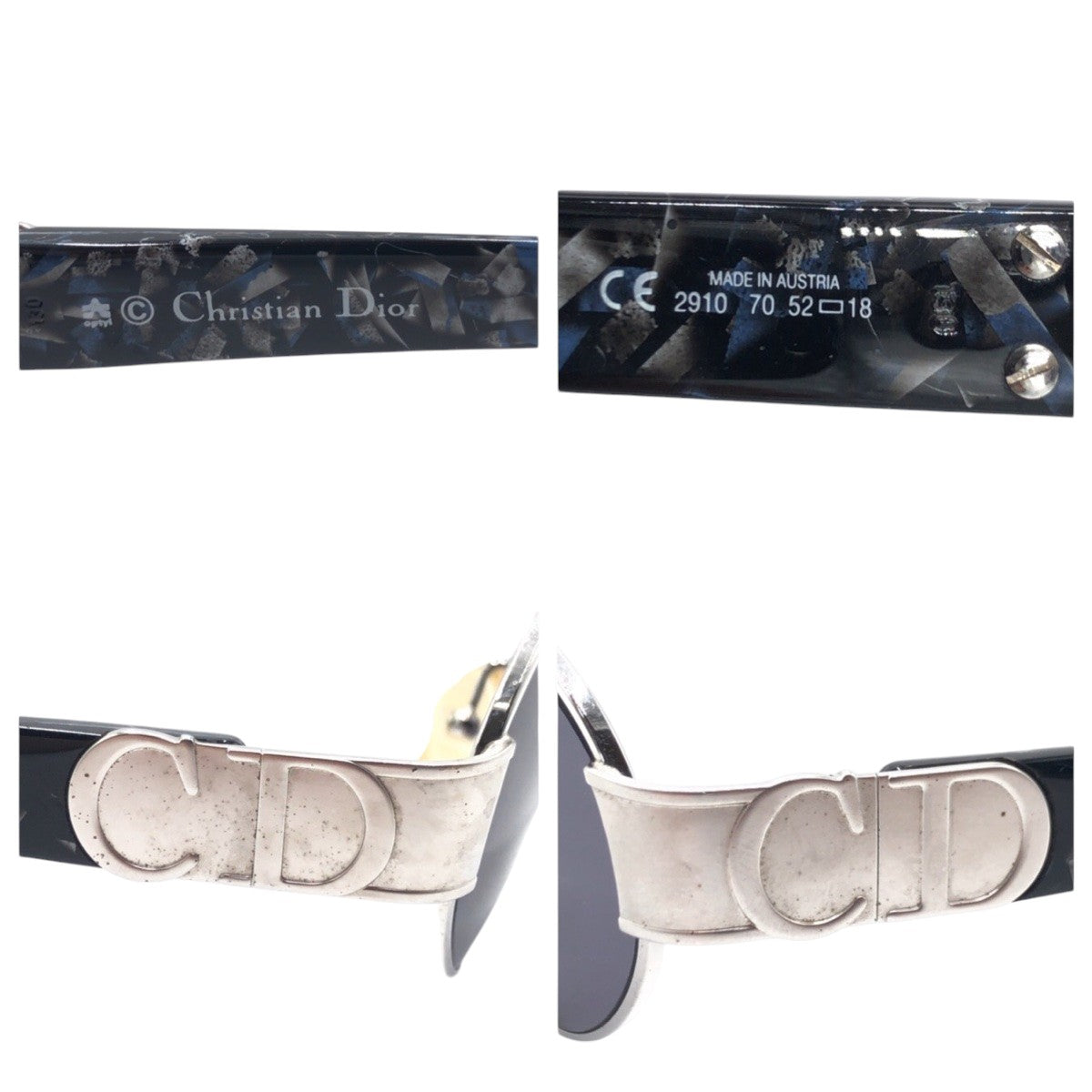 13798
Christian Dior クリスチャンディオール ヴィンテージ CDロゴ シルバー ブルー プラスチック 2910 70 52□18 サングラス ラウンド  レディース