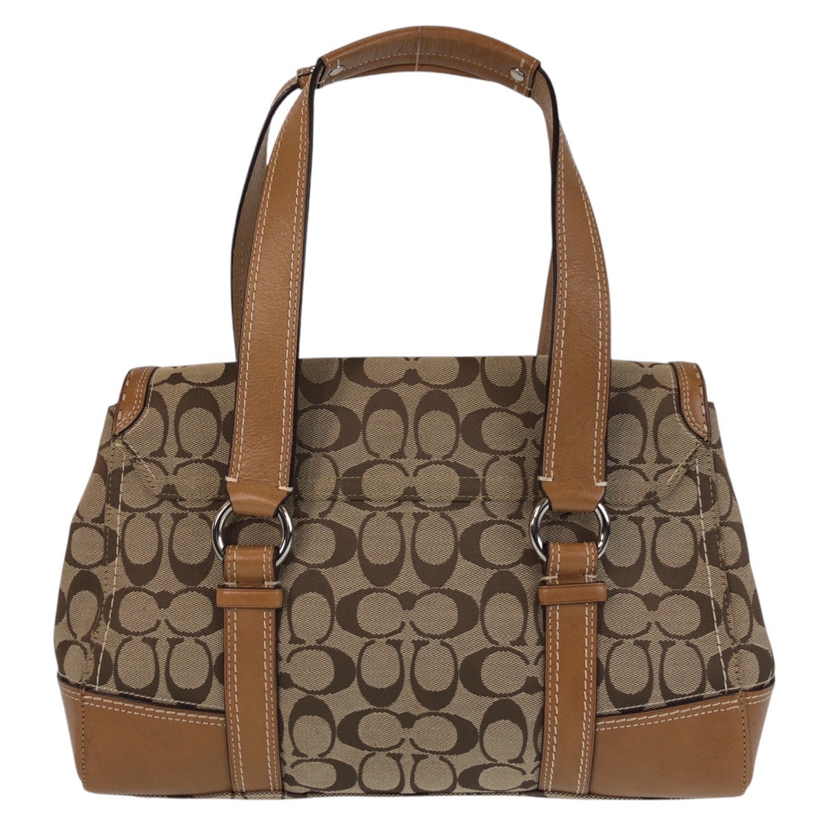 COACH コーチ ハンプトンズ フラップサッチェル ブラウン シルバー金具 キャンバス / レザー ハンドバッグ ショルダーバッグ  レディース