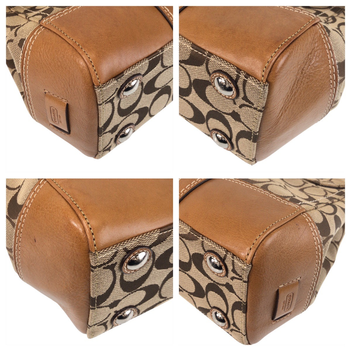 COACH コーチ ハンプトンズ フラップサッチェル ブラウン シルバー金具 キャンバス / レザー ハンドバッグ ショルダーバッグ  レディース