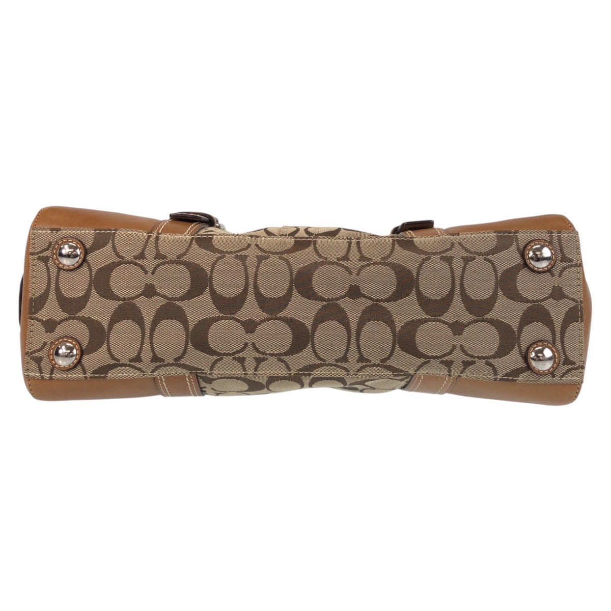COACH コーチ ハンプトンズ フラップサッチェル ブラウン シルバー金具 キャンバス / レザー ハンドバッグ ショルダーバッグ  レディース