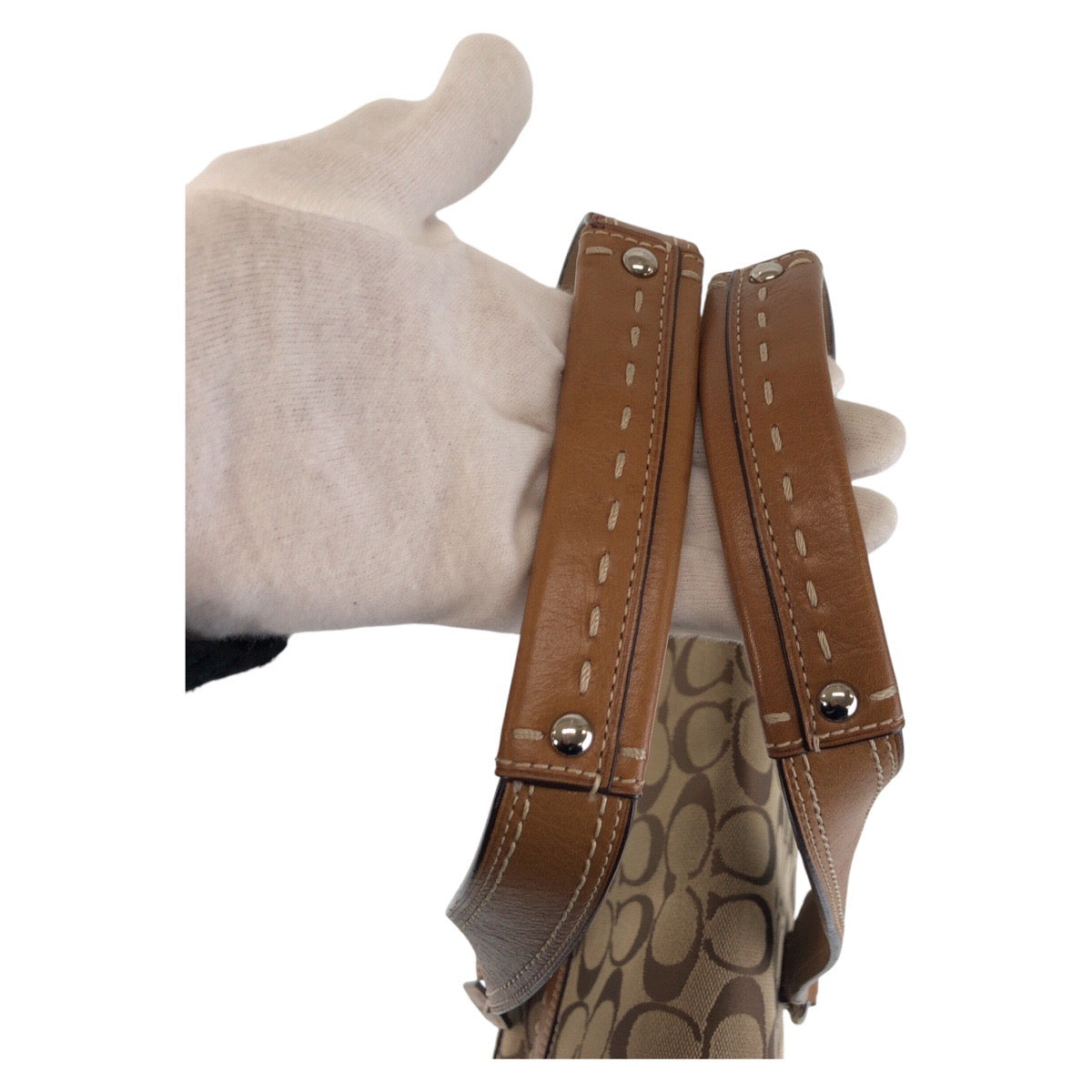 COACH コーチ ハンプトンズ フラップサッチェル ブラウン シルバー金具 キャンバス / レザー ハンドバッグ ショルダーバッグ  レディース