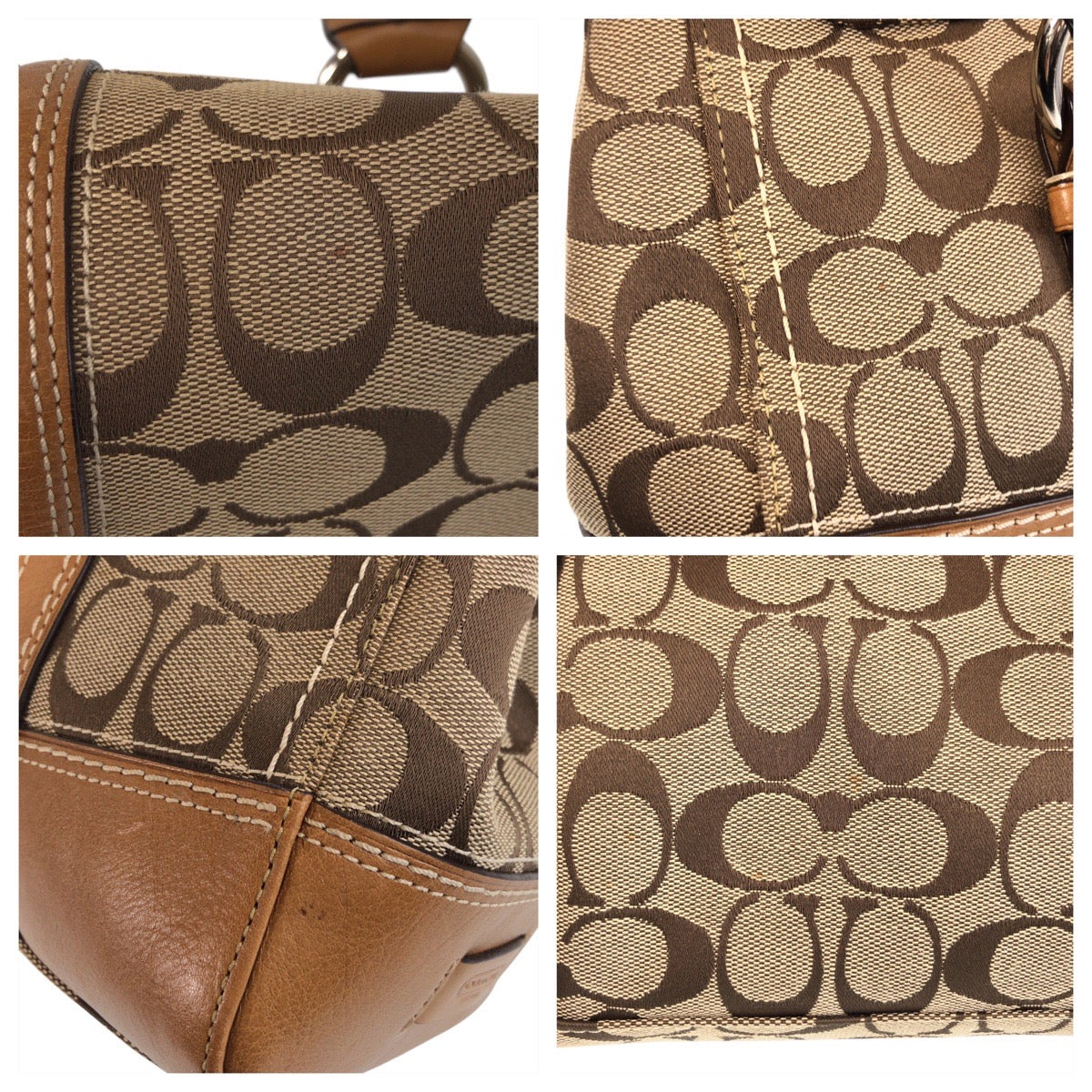COACH コーチ ハンプトンズ フラップサッチェル ブラウン シルバー金具 キャンバス / レザー ハンドバッグ ショルダーバッグ  レディース