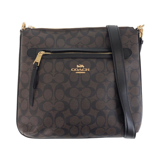 13803
COACH コーチ シグネチャー ブラウン ゴールド金具 PVC 斜め掛け ショルダーバッグ メッセンジャーバッグ  レディース