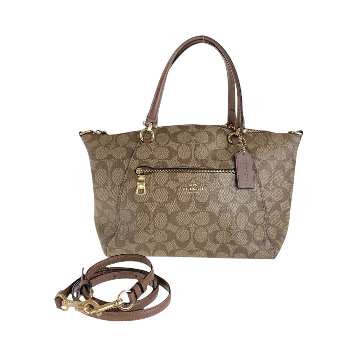 13805
COACH コーチ シグネチャー ブラウン ベージュ ゴールド金具 PVC / レザー ハンドバッグ ショルダーバッグ 2way  レディース