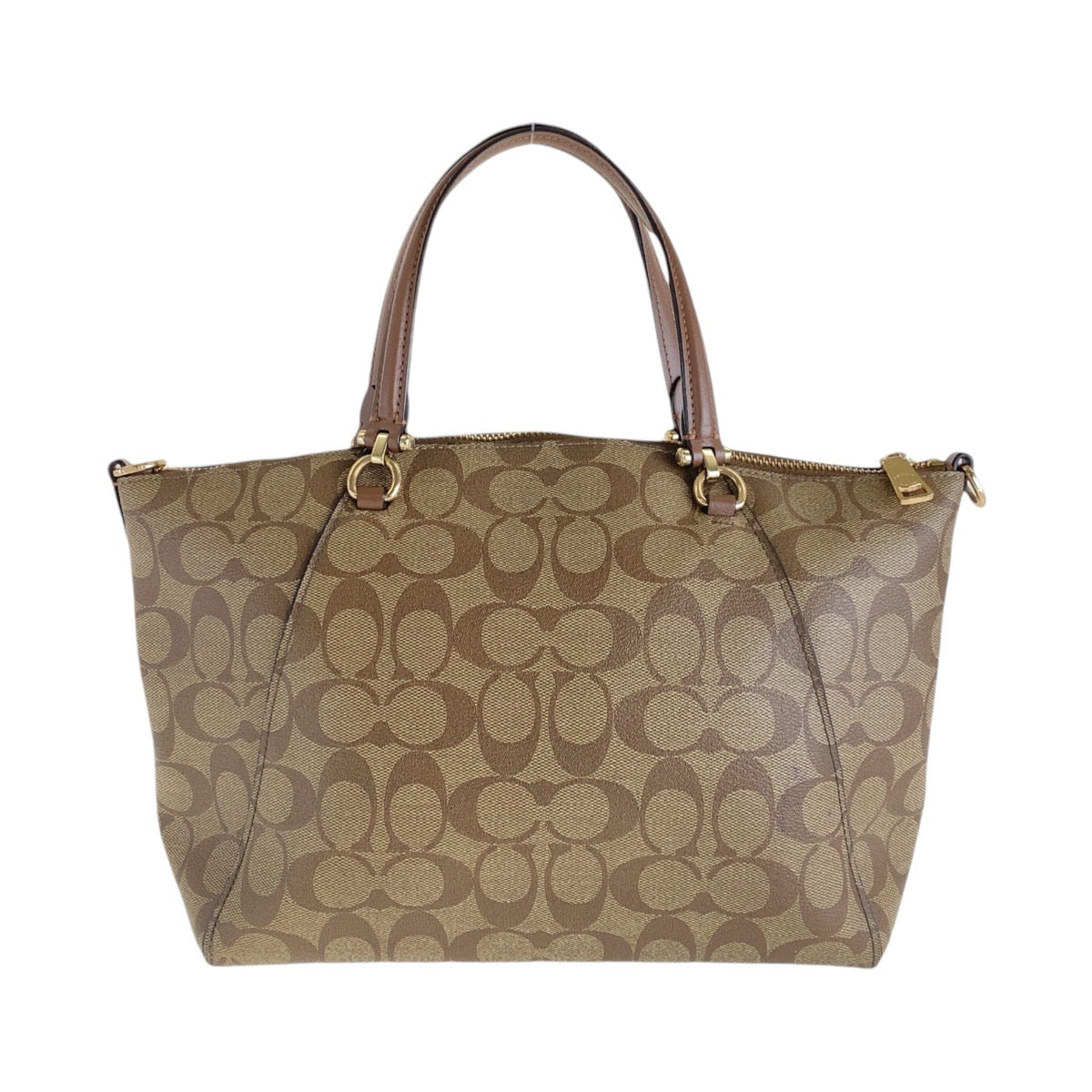 13805
COACH コーチ シグネチャー ブラウン ベージュ ゴールド金具 PVC / レザー ハンドバッグ ショルダーバッグ 2way  レディース