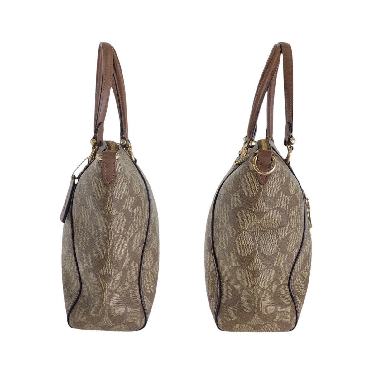 13805
COACH コーチ シグネチャー ブラウン ベージュ ゴールド金具 PVC / レザー ハンドバッグ ショルダーバッグ 2way  レディース