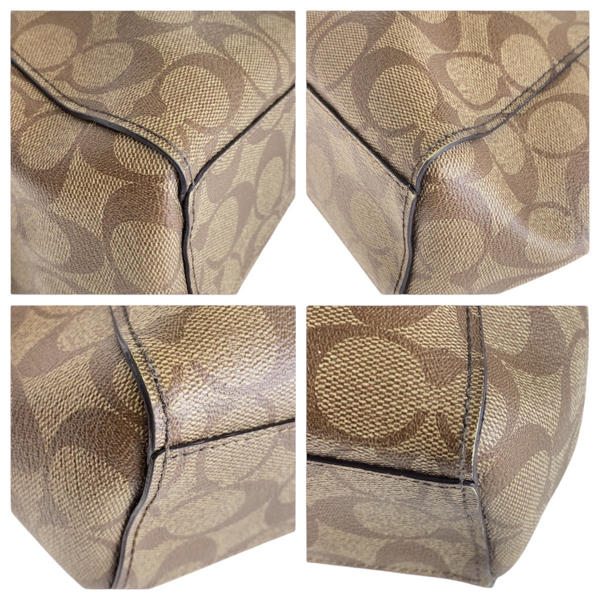 13805
COACH コーチ シグネチャー ブラウン ベージュ ゴールド金具 PVC / レザー ハンドバッグ ショルダーバッグ 2way  レディース