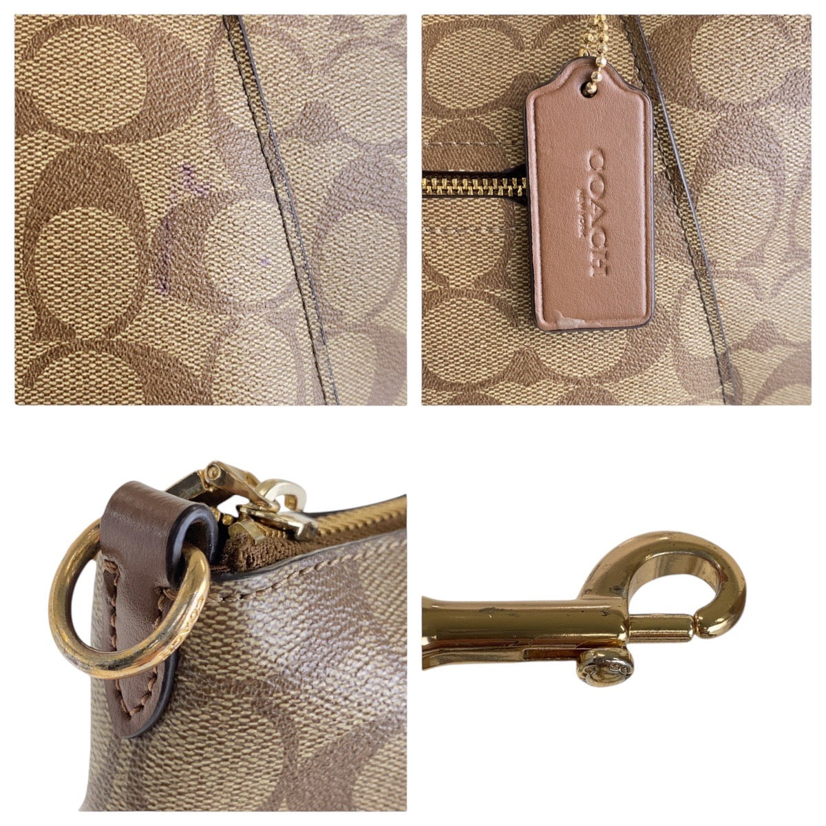 13805
COACH コーチ シグネチャー ブラウン ベージュ ゴールド金具 PVC / レザー ハンドバッグ ショルダーバッグ 2way  レディース