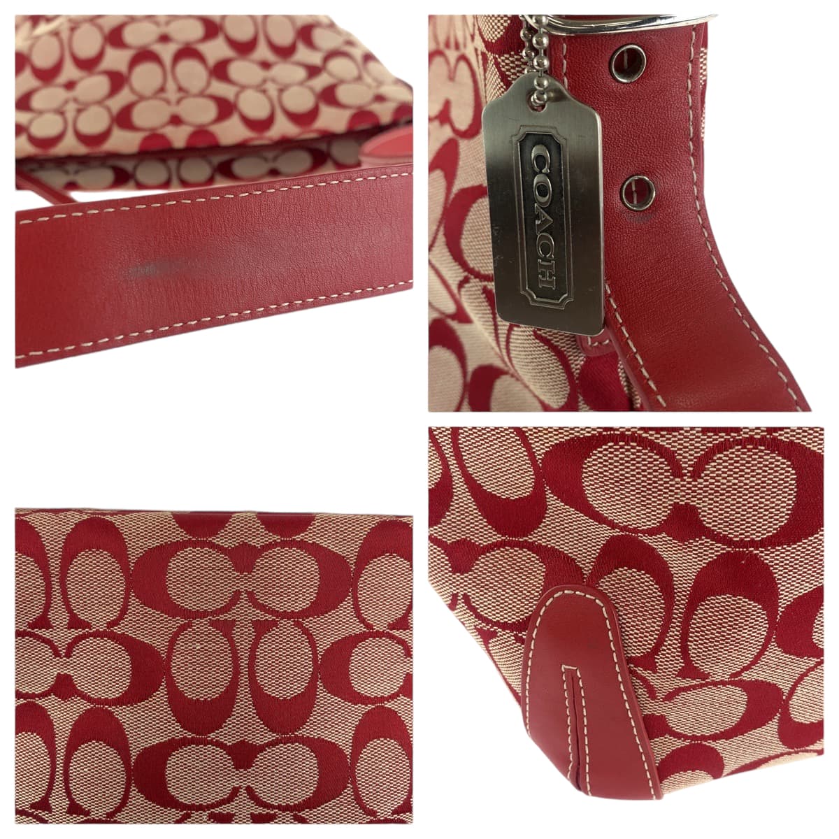 COACH コーチ シグネチャー レッド シルバー金具 キャンバス 6076 ショルダーバッグ 肩掛け  レディース