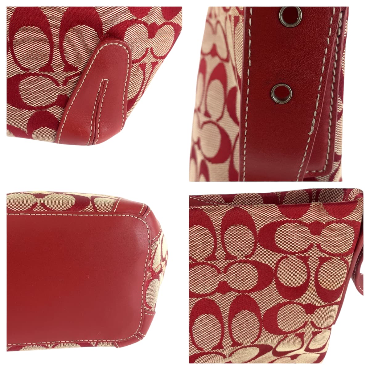 COACH コーチ シグネチャー レッド シルバー金具 キャンバス 6076 ショルダーバッグ 肩掛け  レディース