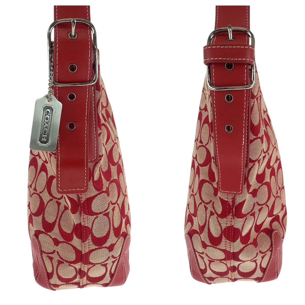 COACH コーチ シグネチャー レッド シルバー金具 キャンバス 6076 ショルダーバッグ 肩掛け  レディース