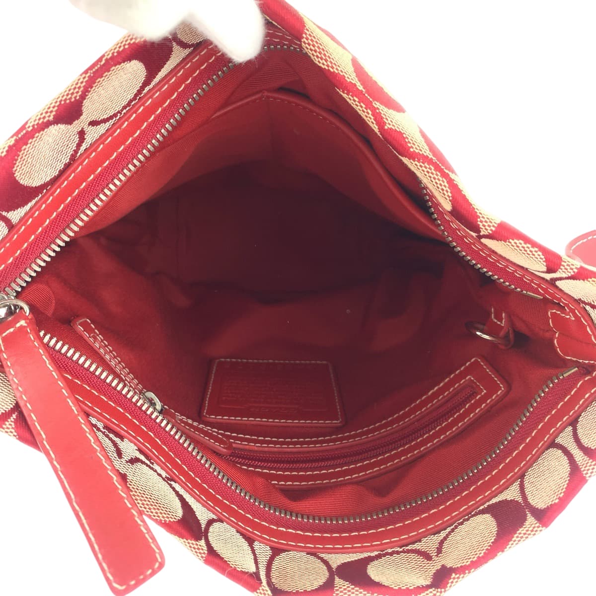 COACH コーチ シグネチャー レッド シルバー金具 キャンバス 6076 ショルダーバッグ 肩掛け  レディース