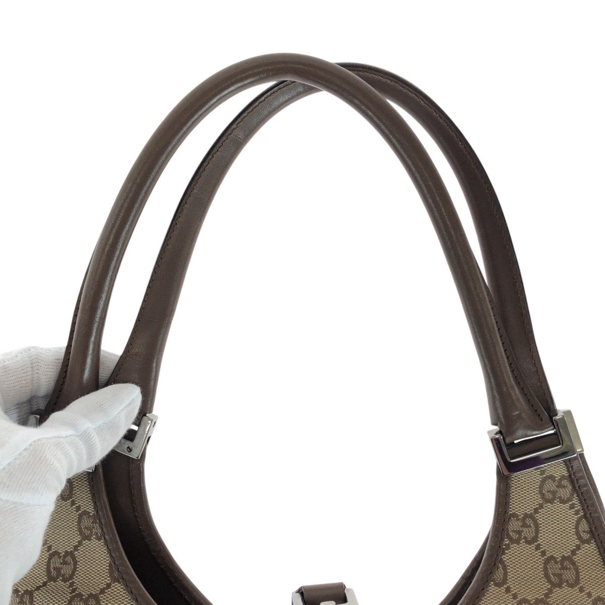 14224
GUCCI グッチ ジャッキー ブラウン シルバー金具 GGキャンバス / レザー 01719 トートバッグ ショルダーバッグ  レディース