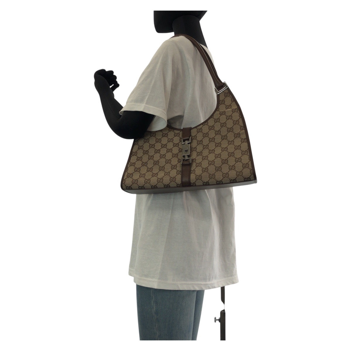14224
GUCCI グッチ ジャッキー ブラウン シルバー金具 GGキャンバス / レザー 01719 トートバッグ ショルダーバッグ  レディース