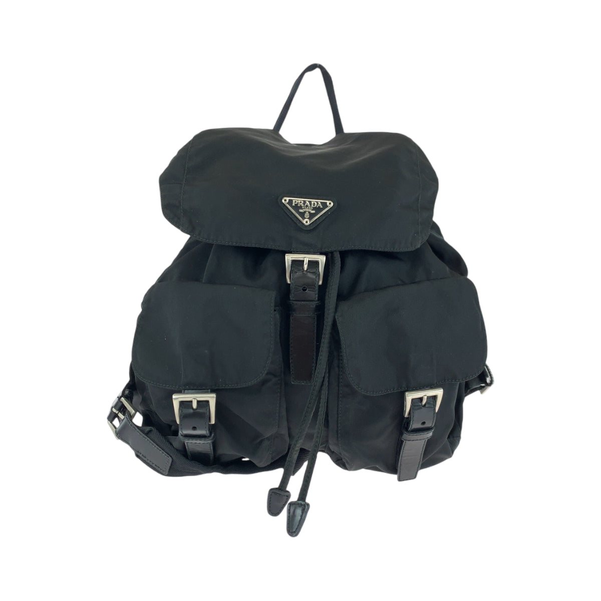 13809
PRADA プラダ テスート 三角ロゴプレート ブラック 黒 シルバー金具 ナイロン B2811 リュックサック バックパック  レディース