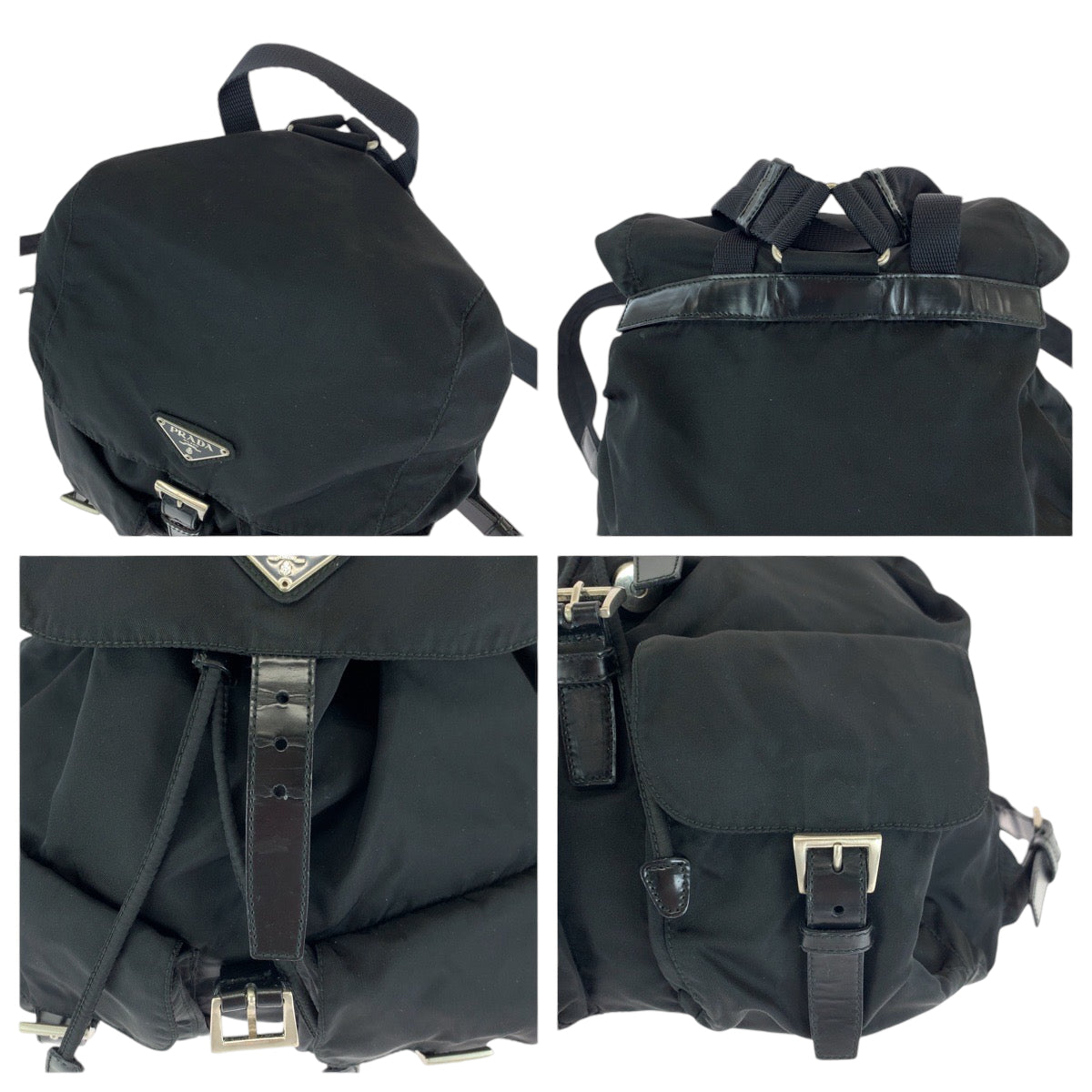 13809
PRADA プラダ テスート 三角ロゴプレート ブラック 黒 シルバー金具 ナイロン B2811 リュックサック バックパック  レディース