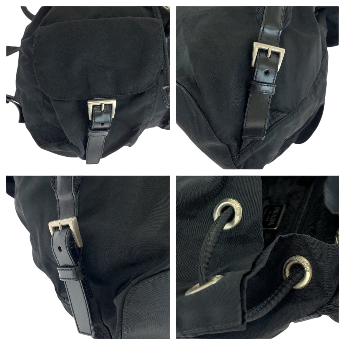 13809
PRADA プラダ テスート 三角ロゴプレート ブラック 黒 シルバー金具 ナイロン B2811 リュックサック バックパック  レディース