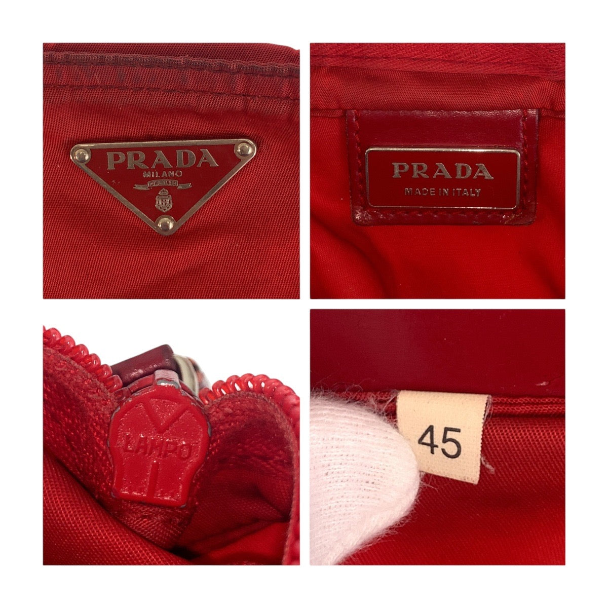 18017
PRADA プラダ テスート 三角ロゴプレート レッド シルバー金具 ナイロン 斜め掛け ショルダーバッグ  レディース AB33