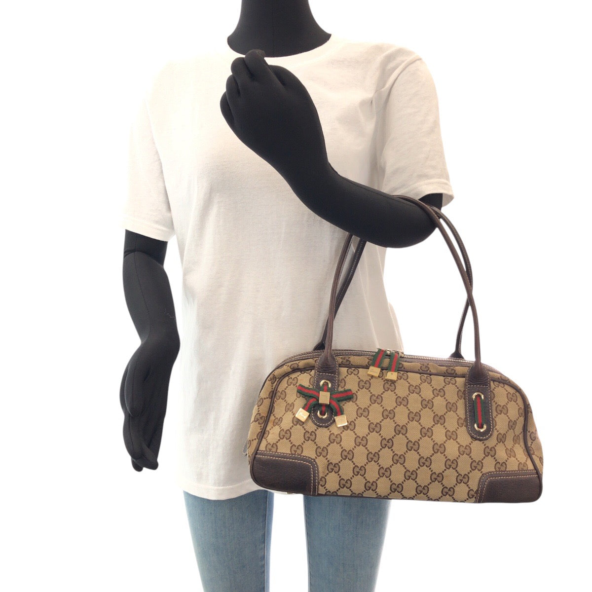 14225
GUCCI グッチ シェリーライン プリンシー ブラウン ゴールド金具 GGキャンバス / レザー 161720 ショルダーバッグ ミニボストンバッグ  レディース