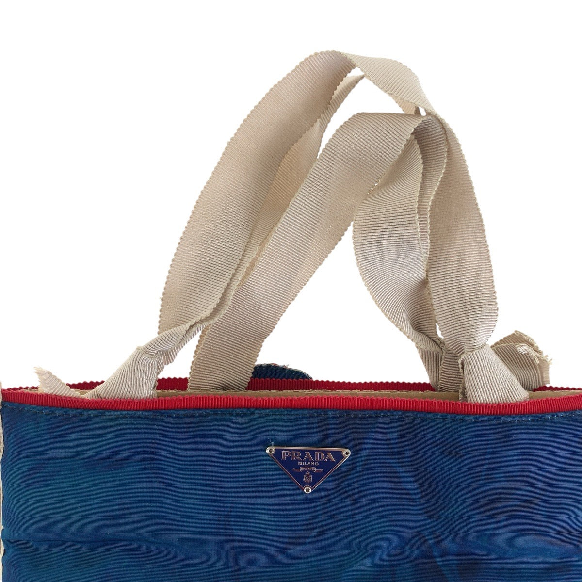 14228
PRADA プラダ パッチワーク バード 三角ロゴプレート ベージュ マルチカラー シルバー金具 ナイロン / コットン トートバッグ ハンドバッグ  レディース ABP29