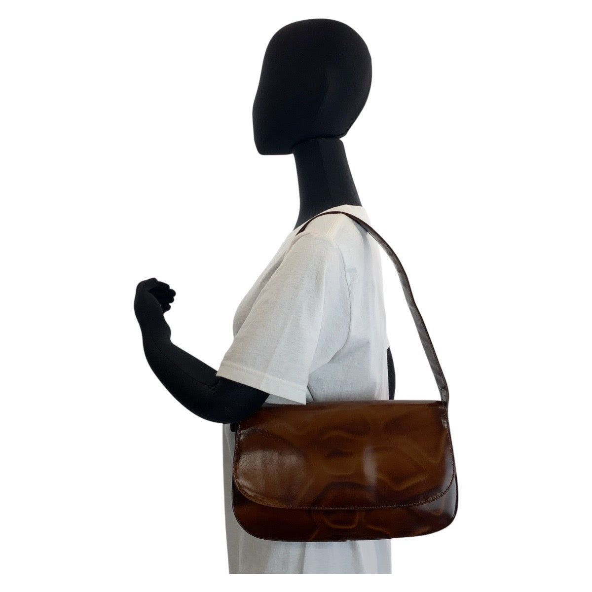 13813
 PRADA Brown Patent Leather Shoulder Bag for Women