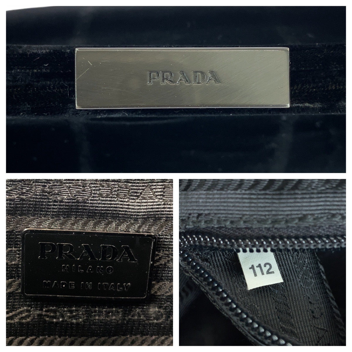 14229
PRADA プラダ ブラック 黒 シルバー金具 ベロア / ナイロン ハンドバッグ バニティバッグ  レディース AB13