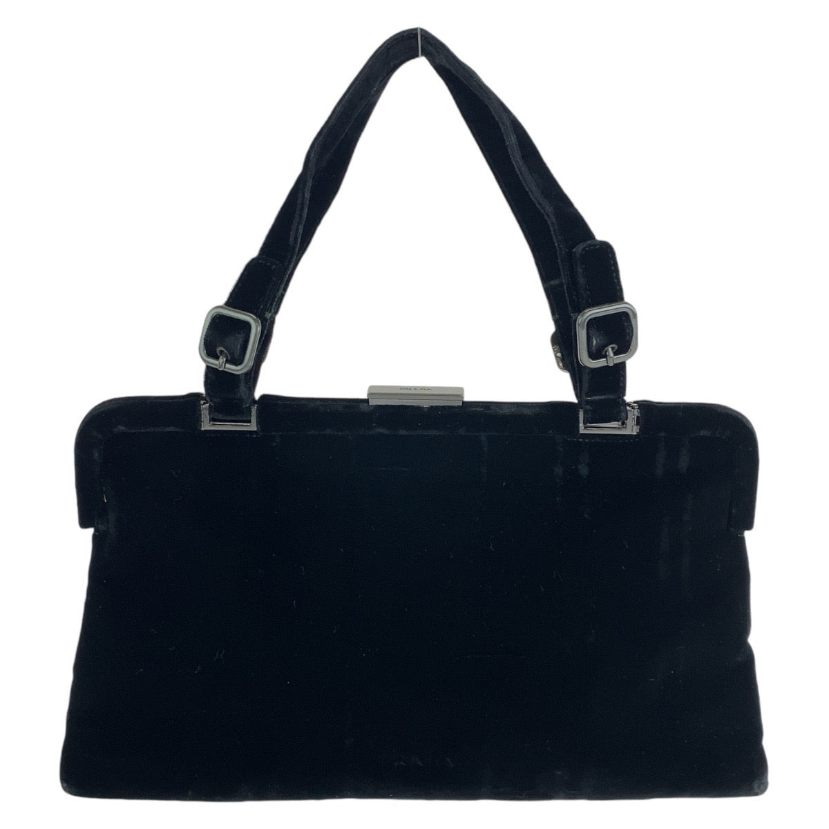 14229
PRADA プラダ ブラック 黒 シルバー金具 ベロア / ナイロン ハンドバッグ バニティバッグ  レディース AB13