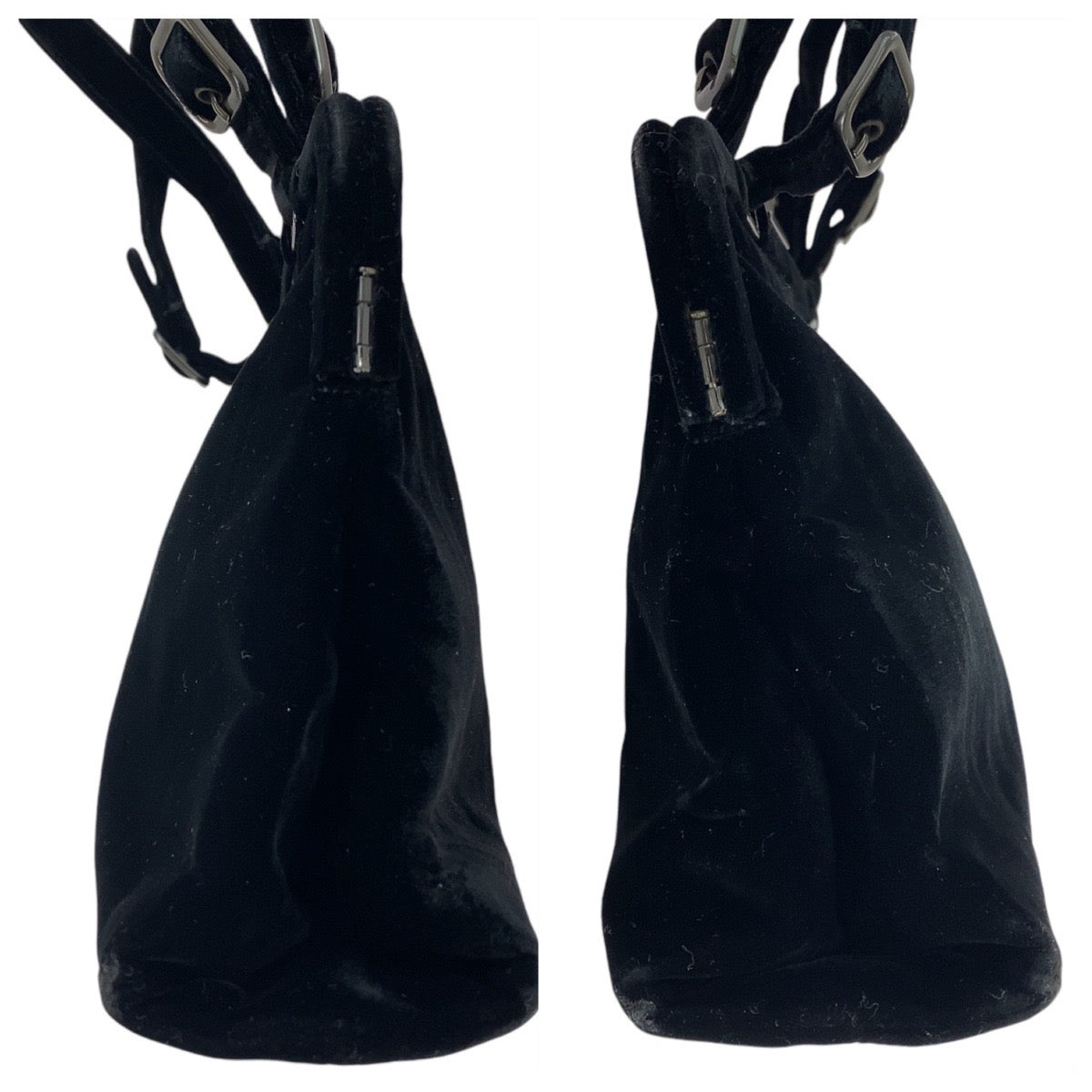 14229
PRADA プラダ ブラック 黒 シルバー金具 ベロア / ナイロン ハンドバッグ バニティバッグ  レディース AB13