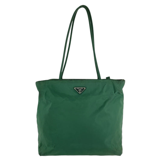 13814
PRADA プラダ テスート 三角ロゴプレート グリーン シルバー金具 ナイロン トートバッグ ショルダーバッグ  レディース