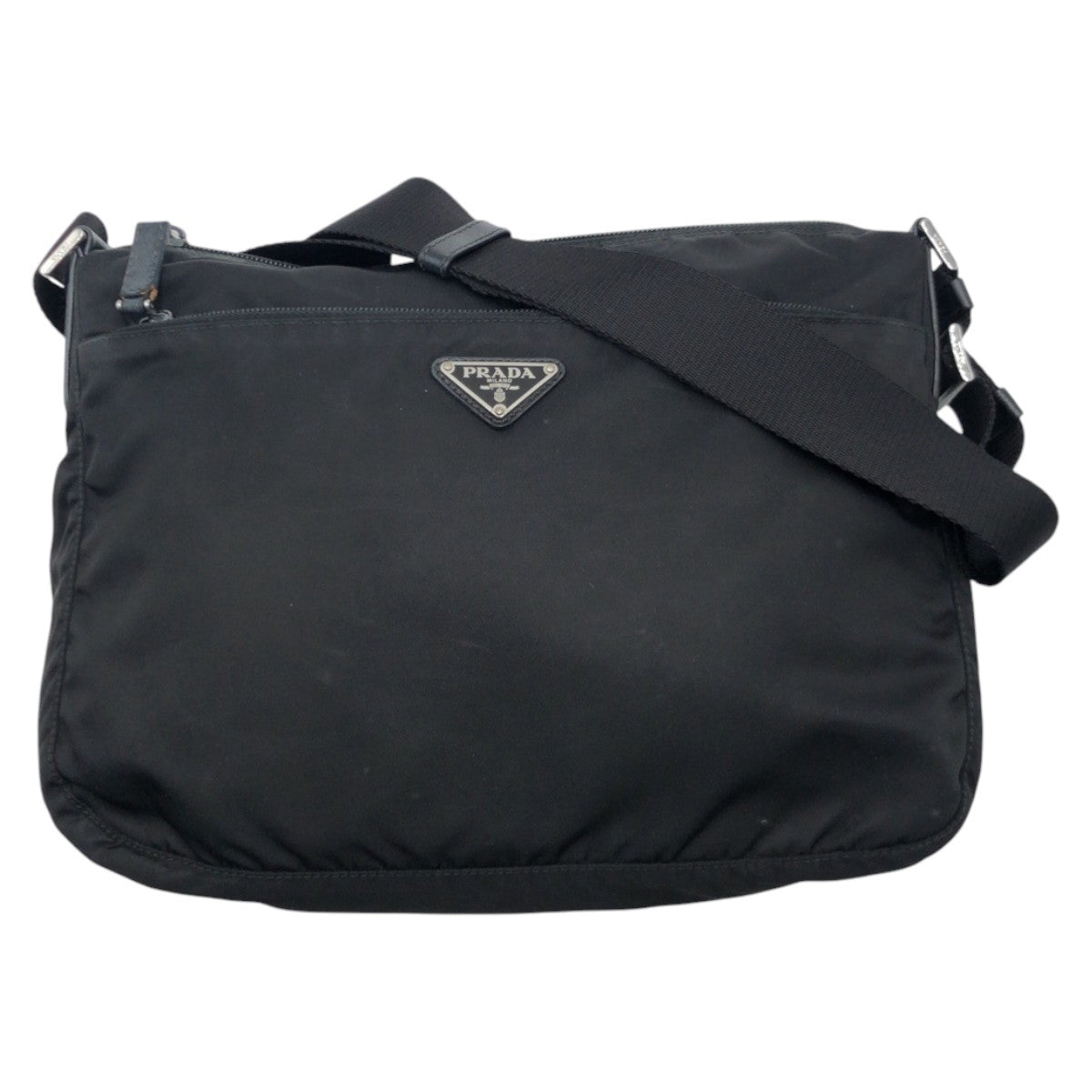 PRADA Tessuto Triangle Logo Plate Black Silver Hardware Nylon Shoulder Bag Men's